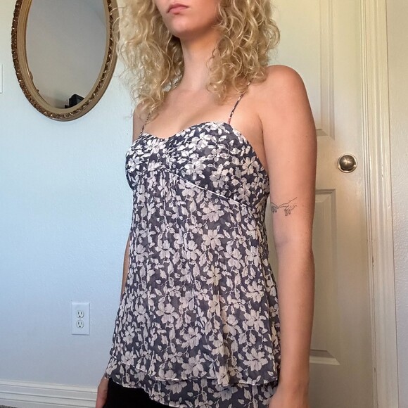 American Eagle Outfitters Blue/White Flowy Floral Spaghetti Strap Top Size XS - Picture 2 of 5